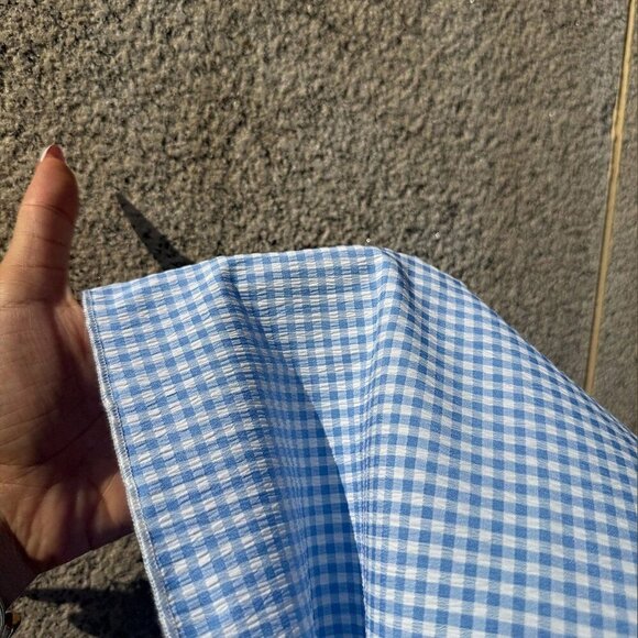 Blue And White Casual Women's Plaid Ruffle Trim Waist Strap Dress - Picture 5 of 7